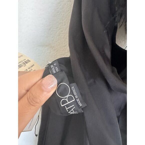 PatBo feather trim slip dress black US4 - Picture 9 of 13